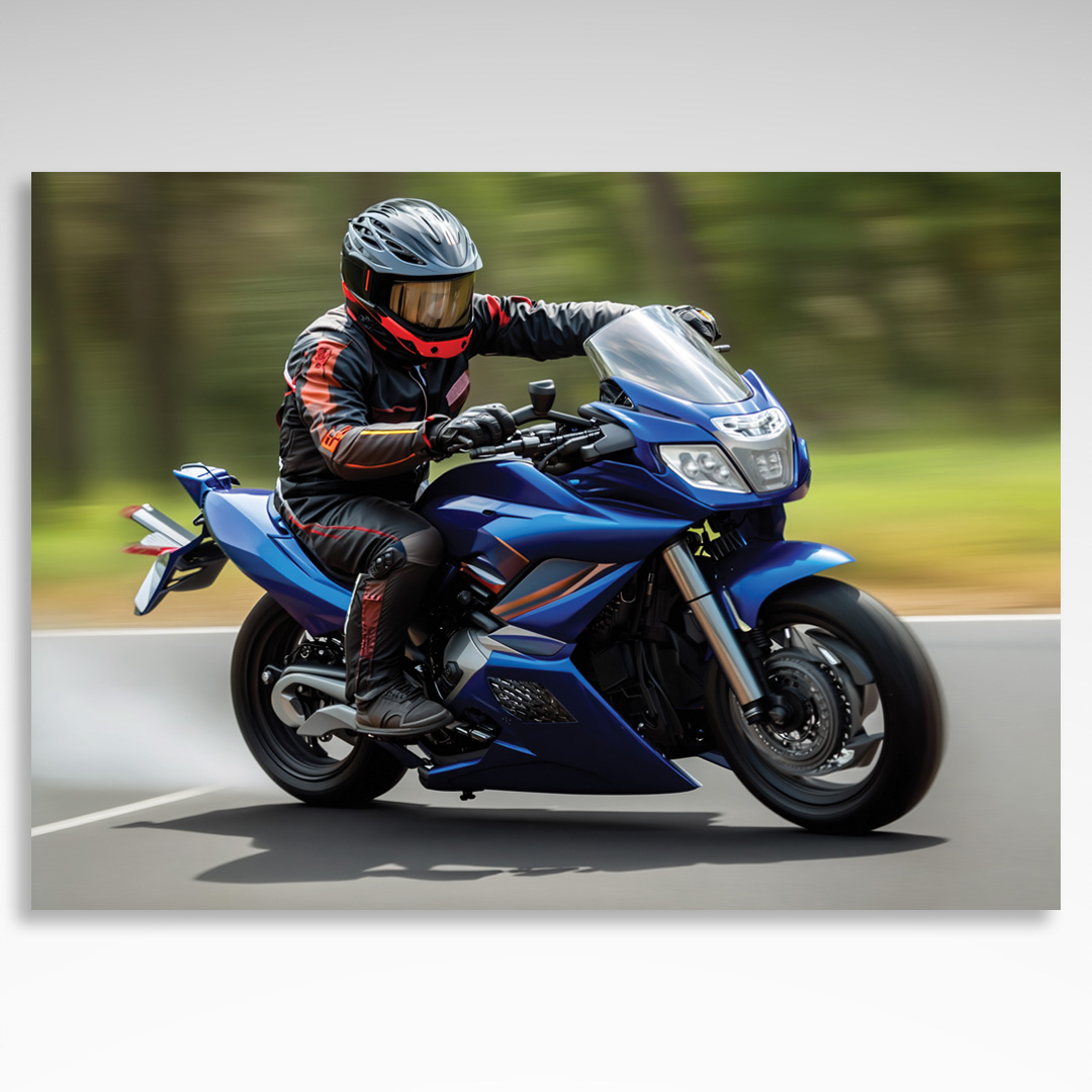 Kalendarz trójdzielny Motocyklista (20szt.) - 3 Kalendarz trójdzielny Motocyklista niebieski motor na drodze z kierowcą