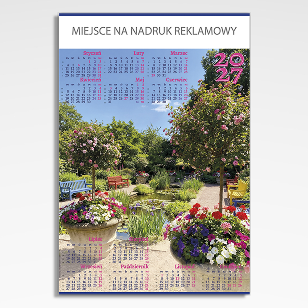 Kalendarz planszowy Ogród, widok kalendarza plakatowego B1 z ogrodem