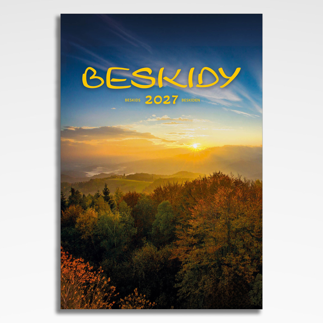 kalendarz wieloplanszowy beskidy, okładka kalendarza z grafiką tematyczną i spiralą Wire-O
