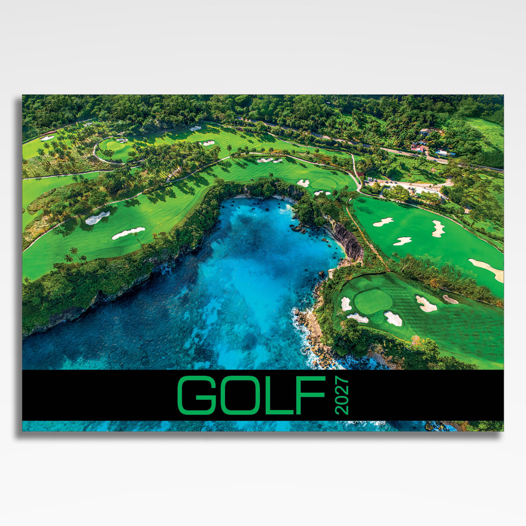 kalendarz wieloplanszowy golf, okładka kalendarza z grafiką tematyczną i spiralą Wire-O