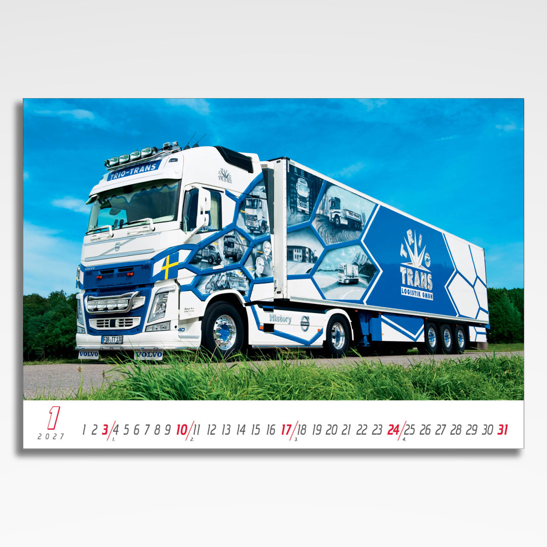 Kalendarz wieloplanszowy Trucks (20szt.) - 4 kalendarz wieloplanszowy trucks, plansza styczeń z grafiką tematyczną