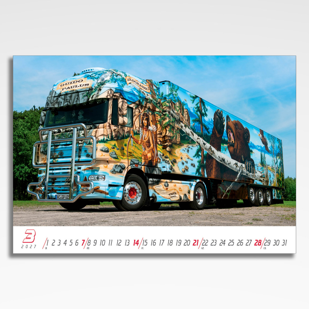 Kalendarz wieloplanszowy Trucks (20szt.) - 6 kalendarz wieloplanszowy trucks, plansza marzec z grafiką tematyczną