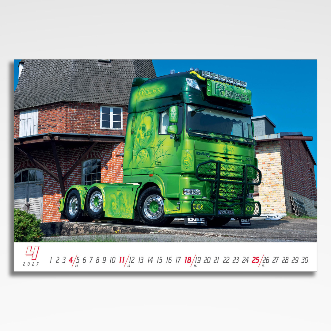 Kalendarz wieloplanszowy Trucks (20szt.) - 7 kalendarz wieloplanszowy trucks, plansza kwiecień z grafiką tematyczną