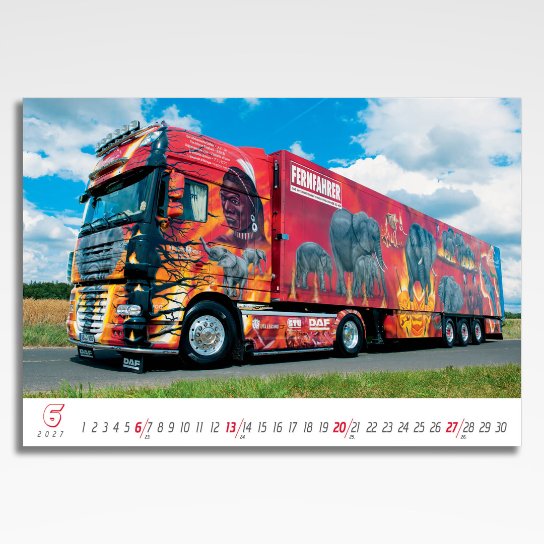 Kalendarz wieloplanszowy Trucks (20szt.) - 9 kalendarz wieloplanszowy trucks, plansza czerwiec z grafiką tematyczną