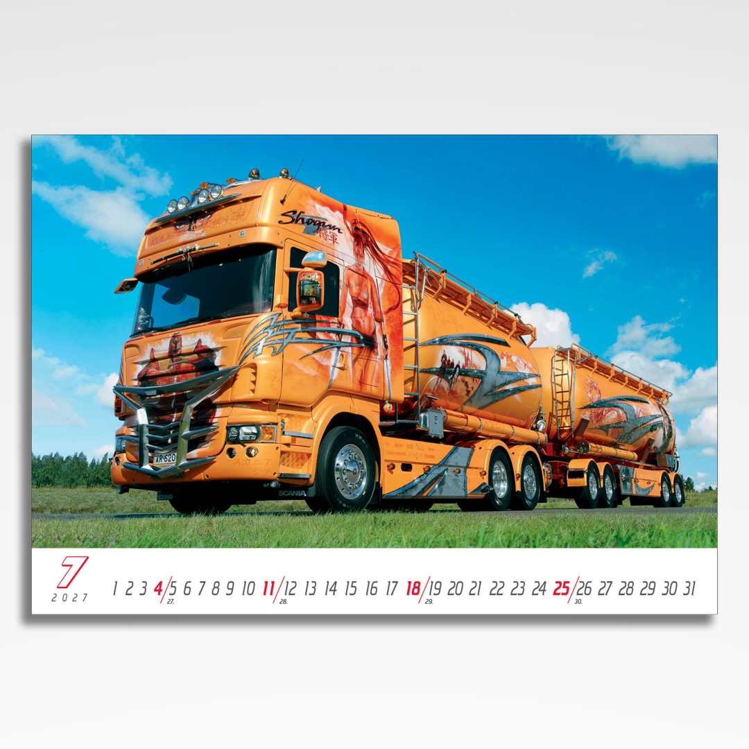 Kalendarz wieloplanszowy Trucks (20szt.) - 10 kalendarz wieloplanszowy trucks, plansza lipiec z grafiką tematyczną